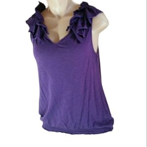 Express Purple Ruffle Sleeveless V-neck Medium